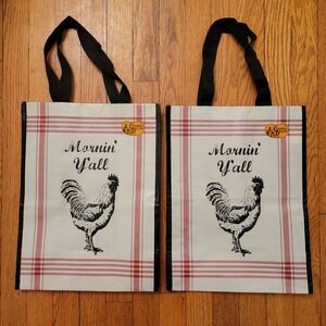 Cracker Barrel Reusable Shopping Bags Rooster Mornin Yall Plaid Set of 2 Gift